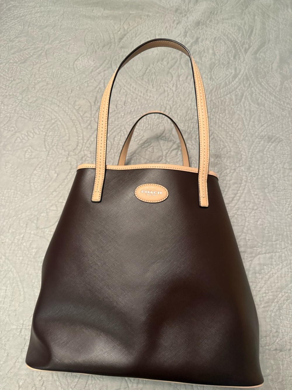 Like New Coach Dark Brown Tote with Tan Trim - Picture 3 of 13